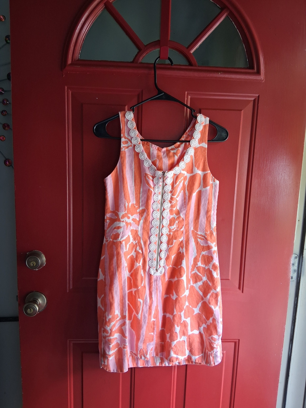 Lilly Pulitzer Pink & Orange Sleeveless Shift with White Embroidered Trim